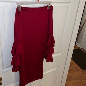 Burgundy ruffled sleeved dress